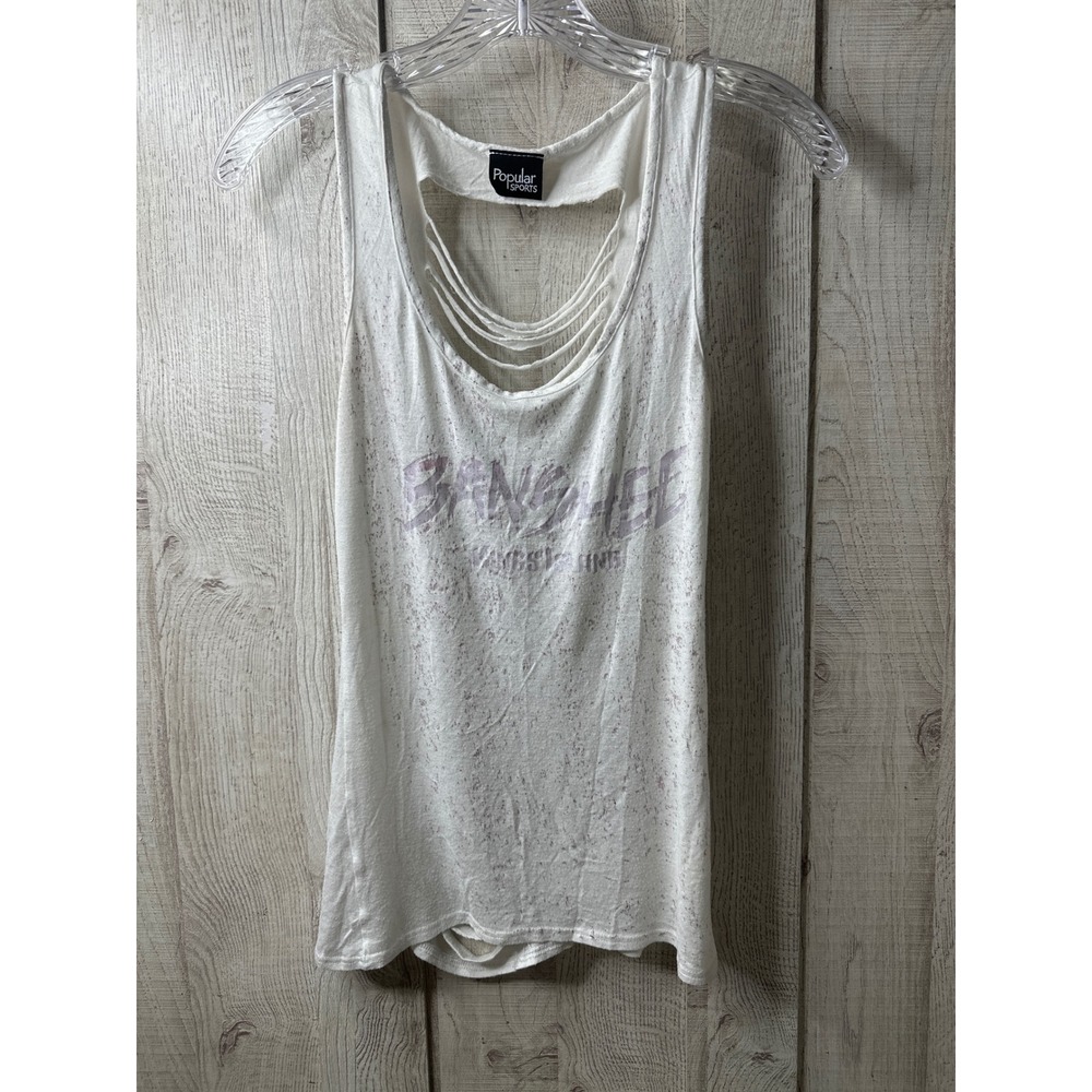 Popular Sports Kings Island OH Banshee Shredded Back Tank Top White Purple Small